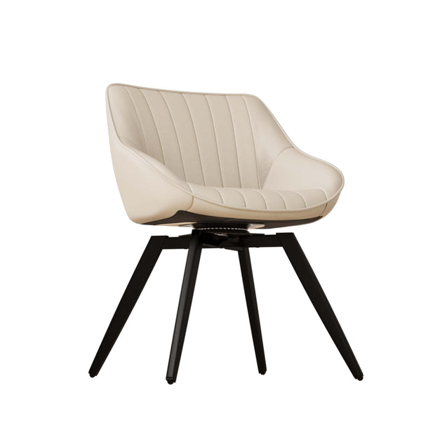 English Elm A Set of 4 Mid-century Pu Leather Dining Chairs with Black Metal Legs W2189S00833
