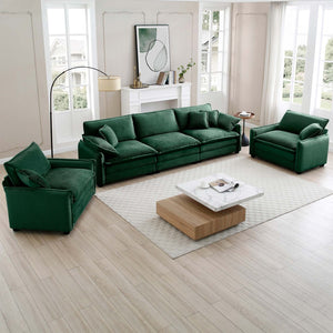 English Elm Warm Retro-Inspired Sofa Set: Cozy 3-Seater & 2 Single Sofas In Plush Green Corduroy Fabric W714S00726-GIGA
