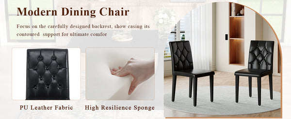 English Elm Black Wood Grain Mdf Dining Set Seats Four with Pu Leather Buckle Chairs Modern W1151S04431