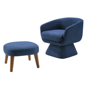 English Elm Lazy Swivel Barrel Chair and Ottoman Set Upholstered Modern Reading Nook Accent Blue W2085P381037