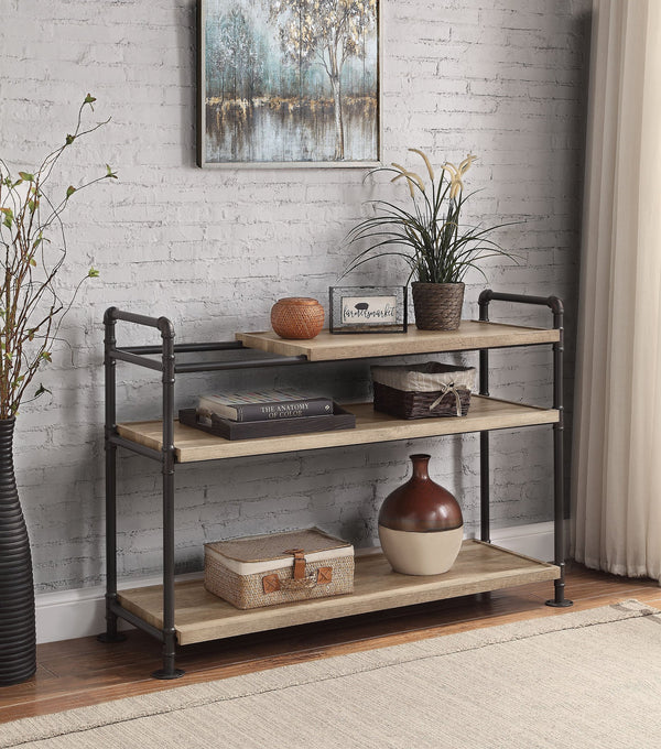 English Elm Brantley Industrial Bookshelf with Water Pipe Metal Frame, Powder-Coated Finish & 3 Wide Shelves Sand 50 L x 22 W x 5 H B2726S00193
