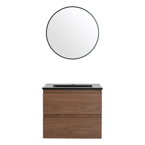 English Elm 24" Wall-Mounted Bathroom Vanity With Black Ceramic Sink & 2 Soft-Close Drawers For Stylish Storage W999S00193