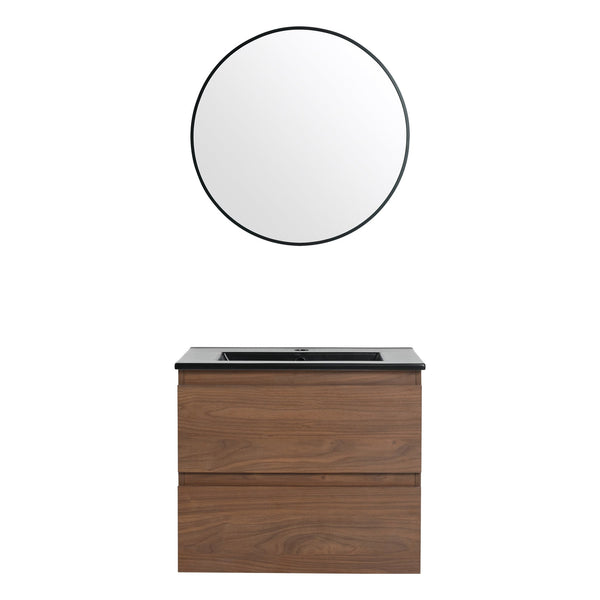 English Elm 24" Wall-Mounted Bathroom Vanity With Black Ceramic Sink & 2 Soft-Close Drawers For Stylish Storage W999S00193
