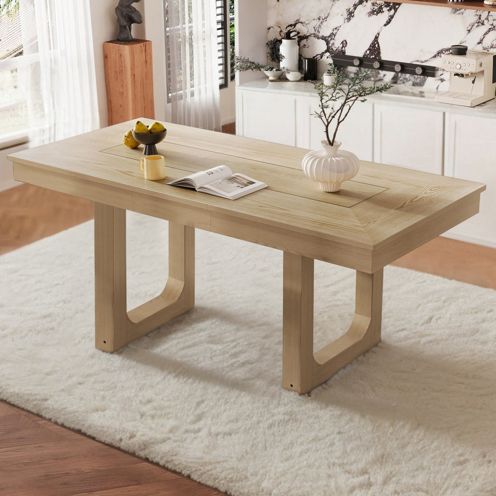 English Elm 60"-78" Farmhouse Rubberwood Dining Table Seats Eight with Removable Leaf Natural N752P272062N