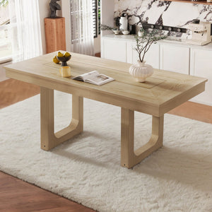 English Elm 60"-78" Farmhouse Rubberwood Dining Table Seats Eight with Removable Leaf Natural N752P272062N