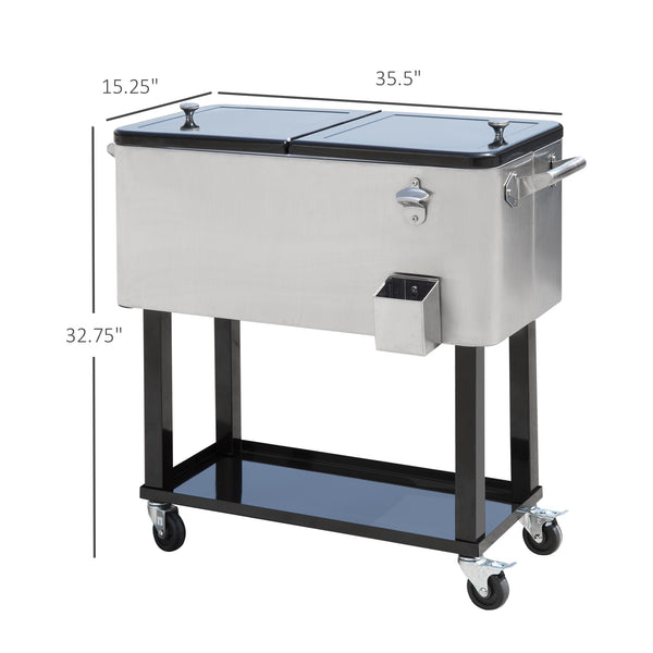 English Elm Outsunny 80 Quart Rolling Ice Chest Outdoor Beverage Cooler Cart with Locking Wheels W2225P229372