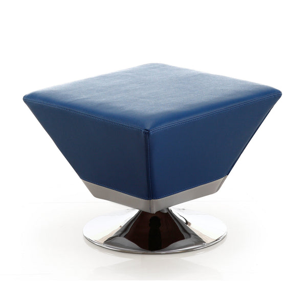 English Elm Diamond Vegan Leather Accent Ottoman with Chrome Swivel Base, Beveled Square Top & Foam Pad Blue B365P397864
