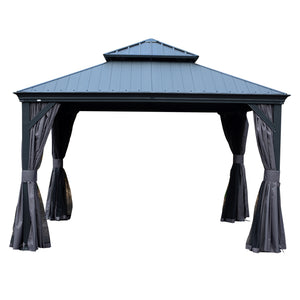 English Elm 10x12ft Lean to Hardtop Gazebo Wall Mounted Steel Roof Shelter for Deck Patio W1859S00184