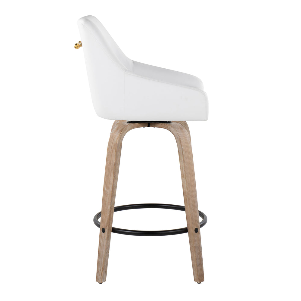 English Elm 26" Swivel Counter Stools Set of 2 Faux Leather Gold Accents Whitewashed Wood B202S01836