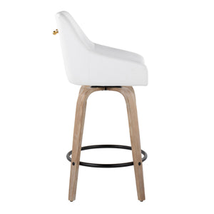 English Elm 26" Swivel Counter Stools Set of 2 Faux Leather Gold Accents Whitewashed Wood B202S01836
