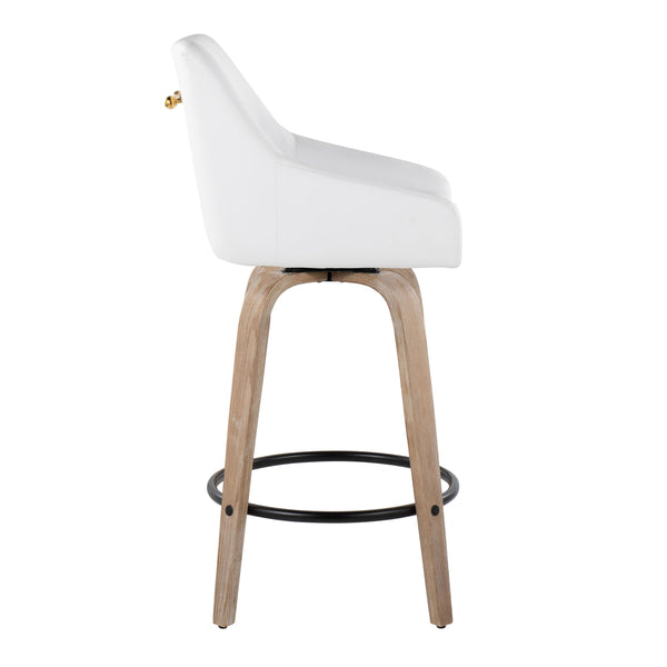 English Elm 26" Swivel Counter Stools Set of 2 Faux Leather Gold Accents Whitewashed Wood B202S01836