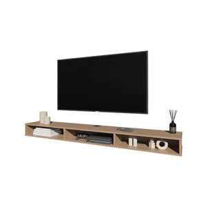 English Elm Ash Ash Wood TV Stand with Three Open Shelves, Sleek Rectangular Design, Durable Grain Finish B062P290282