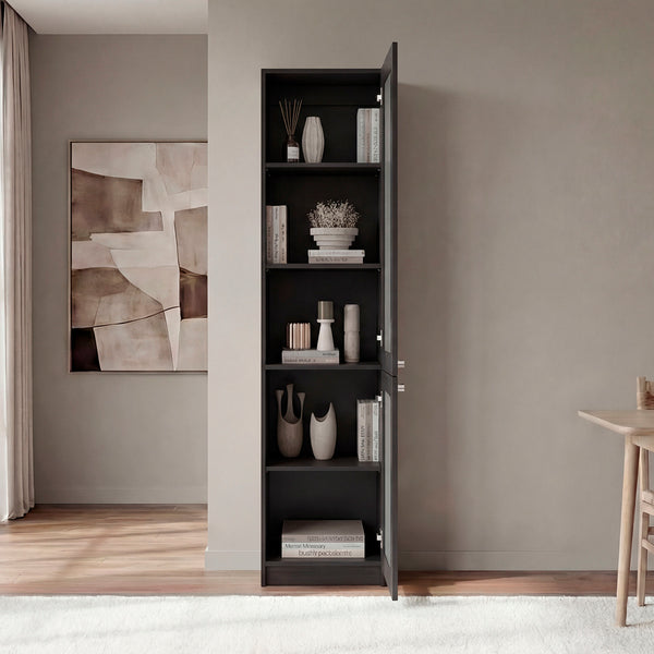 English Elm Surry Tall Bookcase with Fluted Doors Five Shelves Dark Wengue Modern Storage B097P481230