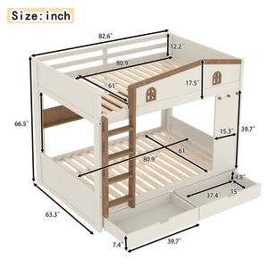 English Elm Twin Xl Solid Pine Loft Bed with Built-in Led Lighting and Storage Shelves W1580S00390