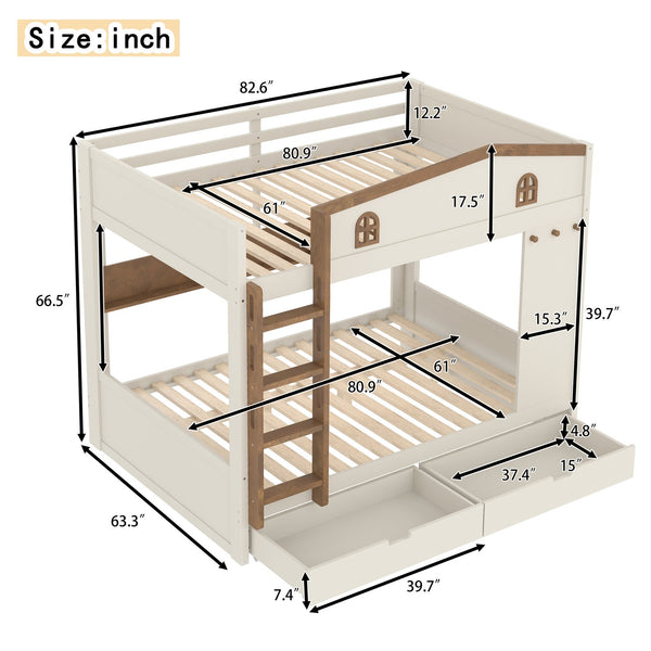 English Elm Twin Xl Solid Pine Loft Bed with Built-in Led Lighting and Storage Shelves W1580S00390