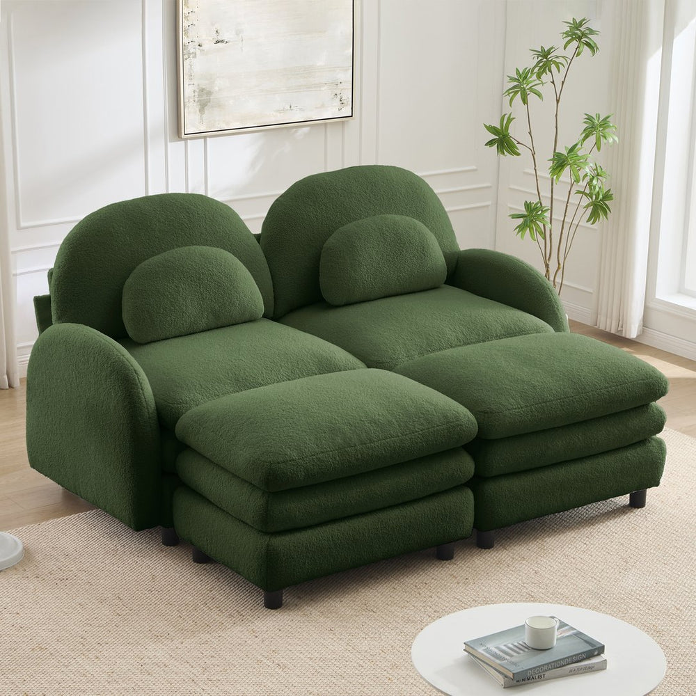 English Elm Teddy Chenille Cloud Sofa Modular 2 Seater with Ottomans for Cozy Living Rooms W5656S00110
