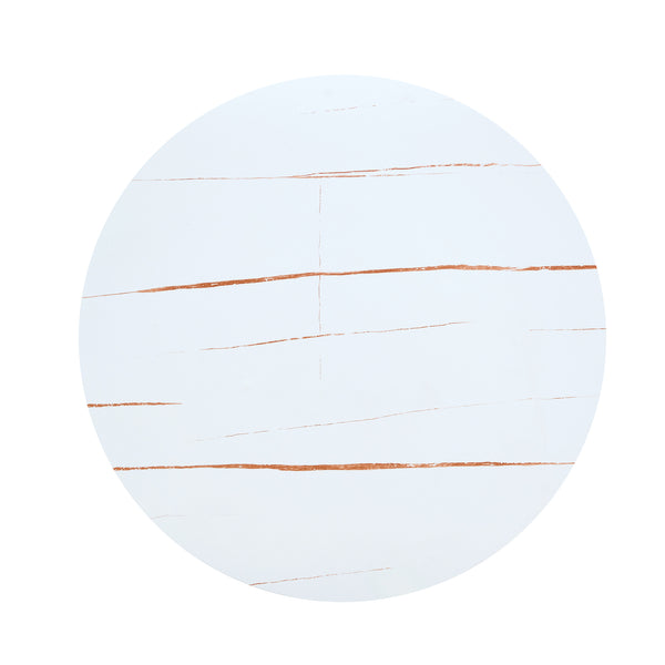 English Elm Round Faux Marble Tulip Pedestal Dining Table Mid Century Modern for Small Bistro Spaces Gold+White W2920P400992