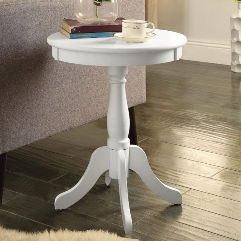 English Elm Round Pedestal Accent Table - White Cottage Style Wooden Round Top, Turned Solid Wood Legs, MDF base B016P311073