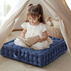 English Elm Poly Chenille Square Floor Pillow Cushion Plush 24x24 Inch Soft Polyester Seat Pad for Cozy Living Spaces Navy Blue 3.22 L x 23.03 W x 12.8 H B035P280524