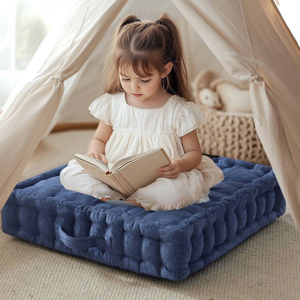 English Elm Poly Chenille Square Floor Pillow Cushion Plush 24x24 Inch Soft Polyester Seat Pad for Cozy Living Spaces Navy Blue 3.22 L x 23.03 W x 12.8 H B035P280524