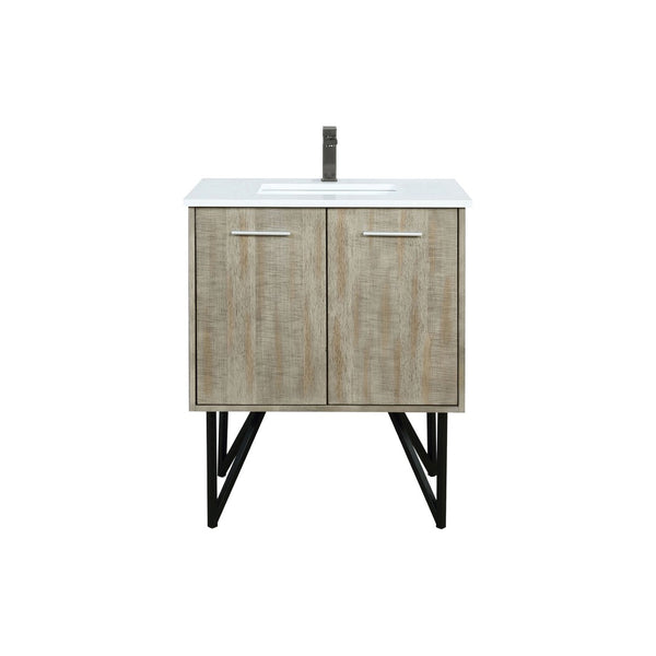 English Elm Rustic Acacia Bath Vanity With White Quartz Top & Gun Metal Faucet – Timeless Charm & Storage Solutions B2731P259601-GIGA
