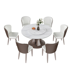 English Elm 53" Round Dining Table With Lazy Susan - Durable Sintered Stone Top For Stylish Kitchens & Restaurants W2699S00051