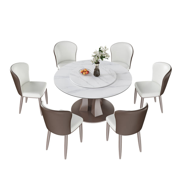 English Elm 53" Round Dining Table With Lazy Susan - Durable Sintered Stone Top For Stylish Kitchens & Restaurants W2699S00051