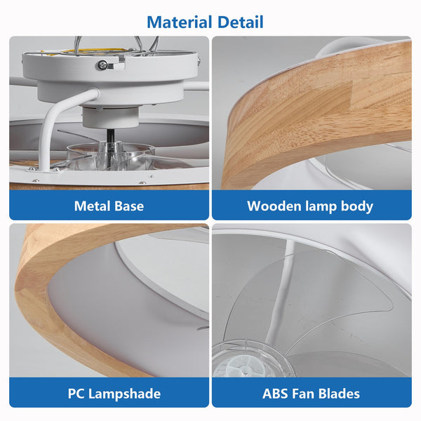 English Elm 20 Inch Flush Mount Wooden Ceiling Fan with Dimmable Led Light Remote Bedroom W2312P475727