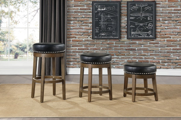 English Elm Round Swivel Stool Set of 2 with Black Faux Leather Seat, Nailhead Trim & Solid Wood Legs, 19.5" H Brown+Black 35.75 L x 23.25 W x 9.5 H B011P201563