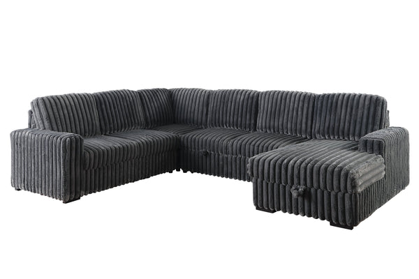 English Elm 102 Inch Linen Modular Sectional Sofa with Hidden Storage and Cloud Cushion Comfort Dark Gray W1099S00177
