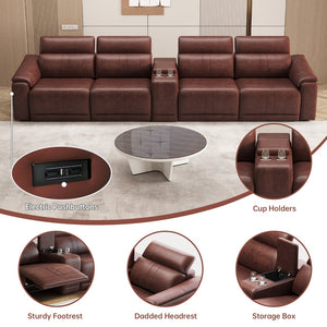 English Elm Power Reclining Sectional Sofa 4 Seat Faux Leather with Usb Ports and Storage Console W3795S00012