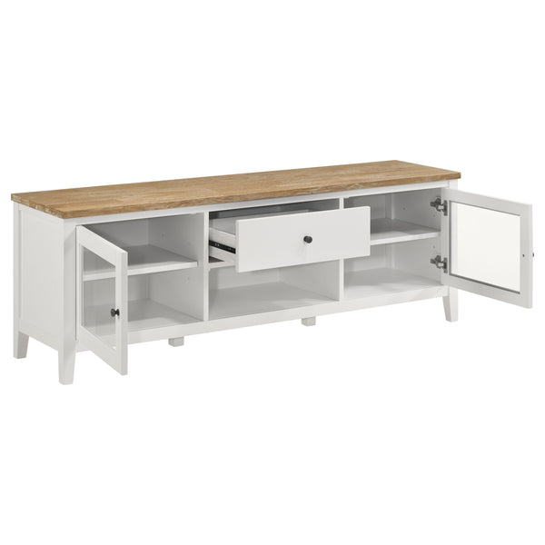 English Elm Evanston Two-tone Tv Stand with Glass Doors Ash Veneer Top and Slide-out Drawer B062P441456