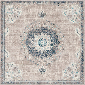 Unique Loom Penrose Alexis Machine Made Medallion Rug Gray, Beige/Blue/Ivory/Navy Blue 8' 0" x 8' 0"