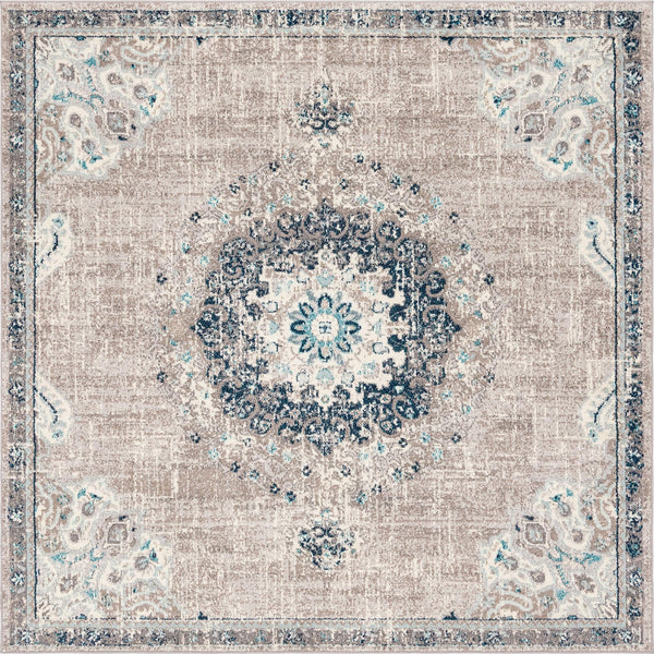 Unique Loom Penrose Alexis Machine Made Medallion Rug Gray, Beige/Blue/Ivory/Navy Blue 8' 0" x 8' 0"