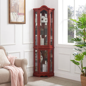 English Elm Lighted Corner Curio Cabinet - Elegant Cherry Display Case With Adjustable Shelves & Integrated Lighting W1758P294650
