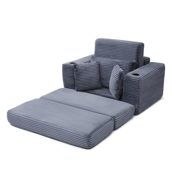 English Elm 52.4'' Boneless Foam Chaise Lounge Convertible Corduroy Sofa Bed for Living Room Grey W1117P410661