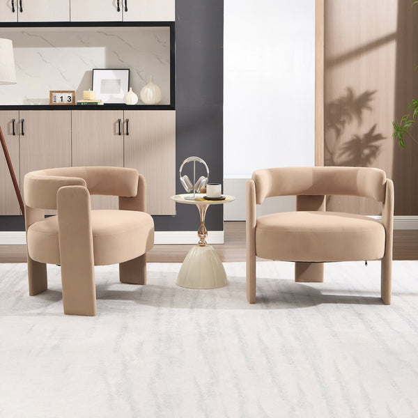 English Elm Accent Chair Velvet Upholstered Mid Century Modern Seat with Tapered Wood Legs for Any Room Khaki W3244P417179