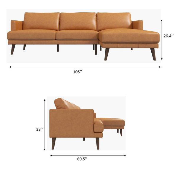 English Elm Ashcroft Furniture - Lore L-Shaped Cognac Leather Sectional Sofa - Chic Mid-Century Design For Comfort & Style B183S00027