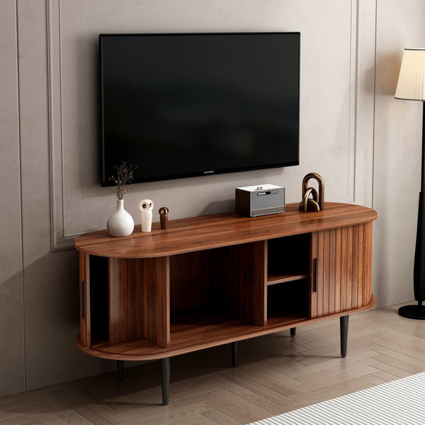 English Elm Tv Stand, 47" Mid-Century Modern Console With Sliding Door & Ample Storage For Home & Office Use W2641P329199-GIGA