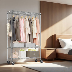 English Elm Heavy Duty Rolling Garment Rack Freestanding Closet Organizer with Adjustable Steel Shelving Chrome W5386P445622
