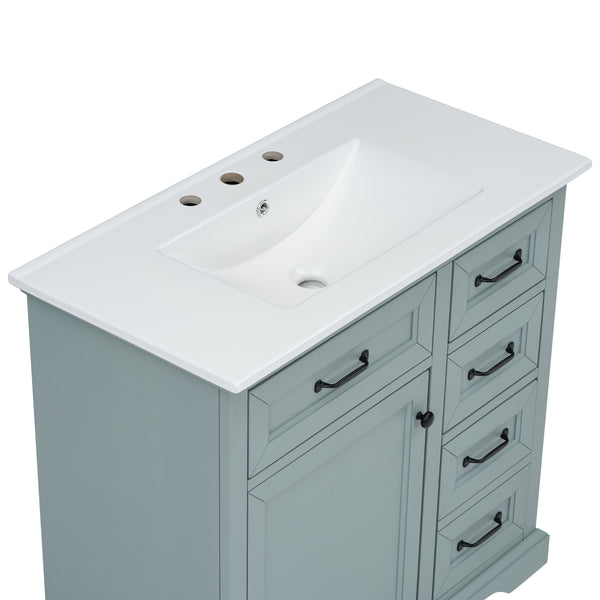 English Elm Christopher Knight Home® - 36" Bathroom Vanity with Ceramic Sink, Soft-Close Doors, 4 Drawers & Ample Storage, Freestanding Grey N759P223021E