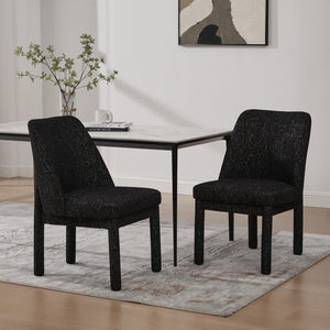 English Elm 21.46" Modern Minimalist Chenille Dining Chair Set of 2 with Rubberwood Legs, Curved High Back Comfort Black+Grey W3189P351396