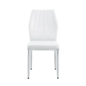 English Elm Table and Chair Set Marble Glass Top Silver Legs White Pu Seating for Modern Dining W1151S04646