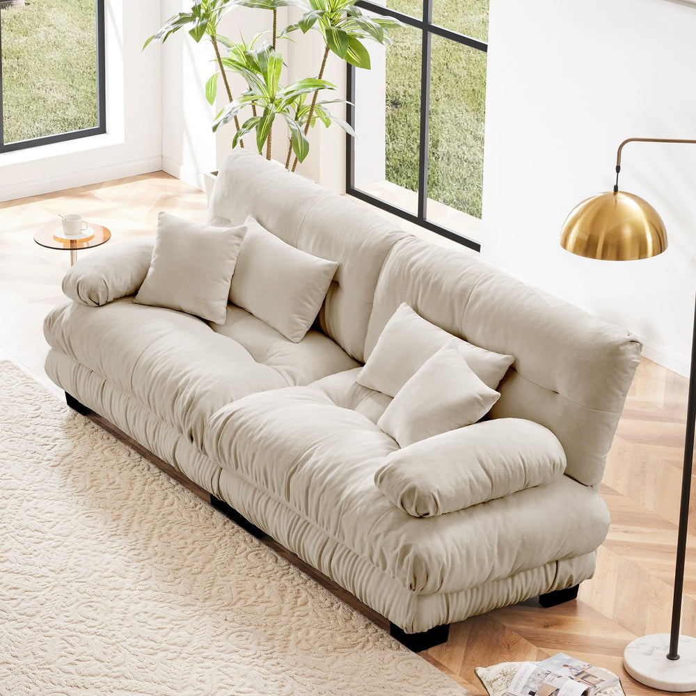 English Elm Cloud Couch 2-Seater Sofa In Light Coffee - Vintage Chenille Loveseat With Supportive Pillows & Style W714S01025