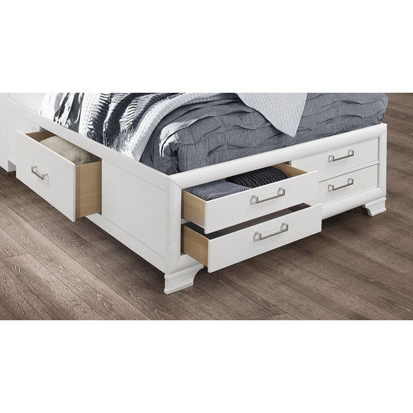 English Elm Civic King Platform Storage Bed Bookcase Headboard with Built-in Lighting White B201S00491
