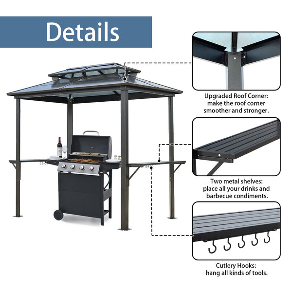 English Elm Outdoor Grill Gazebo 8X5Ft - Stylish Hardtop Bbq Shelter With Uv Protection, Storage Hooks & More! W765P269609-GIGA