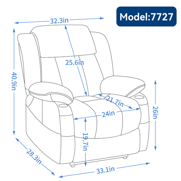 English Elm Dual Motor Power Lift Recliner with Massage Heat and Leatherair Upholstery for Living Room W3224P290208