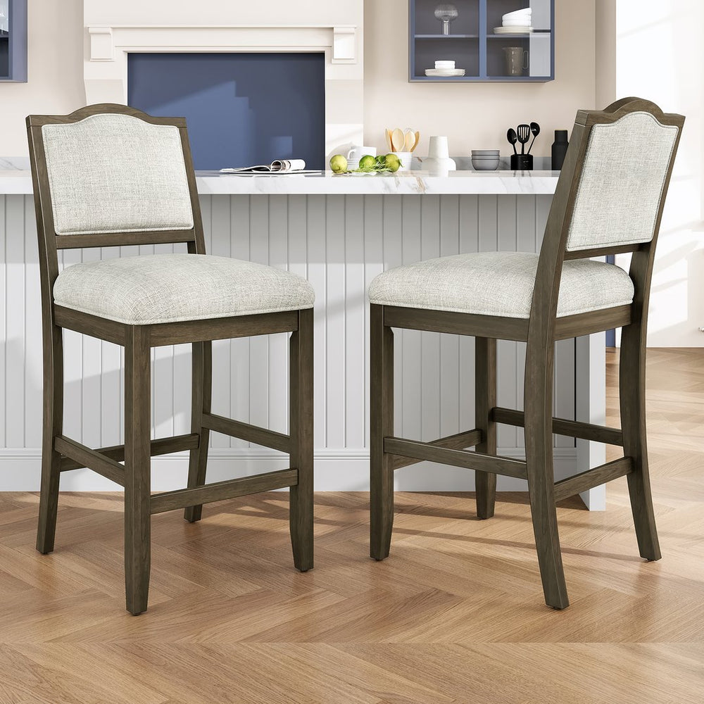 English Elm Counter Height Rubberwood Barstools Set of 2 Upholstered Seats for Kitchen Island Brown N752P377070D