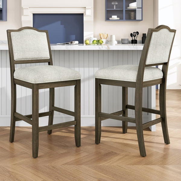 English Elm Counter Height Rubberwood Barstools Set of 2 Upholstered Seats for Kitchen Island Brown N752P377070D