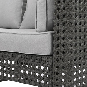 English Elm K&K 6-Pers Diamond Weave Patio Sectional Set with Thick Cushions, Extendable Ice Coffee Table, UV-Resistant Wicker Grey+Brown+Yellow N707S000013G